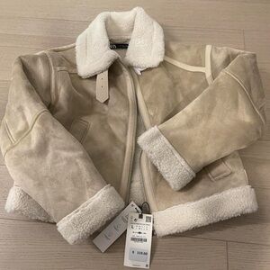 Zara Cream Shearling Jacket with White Collar